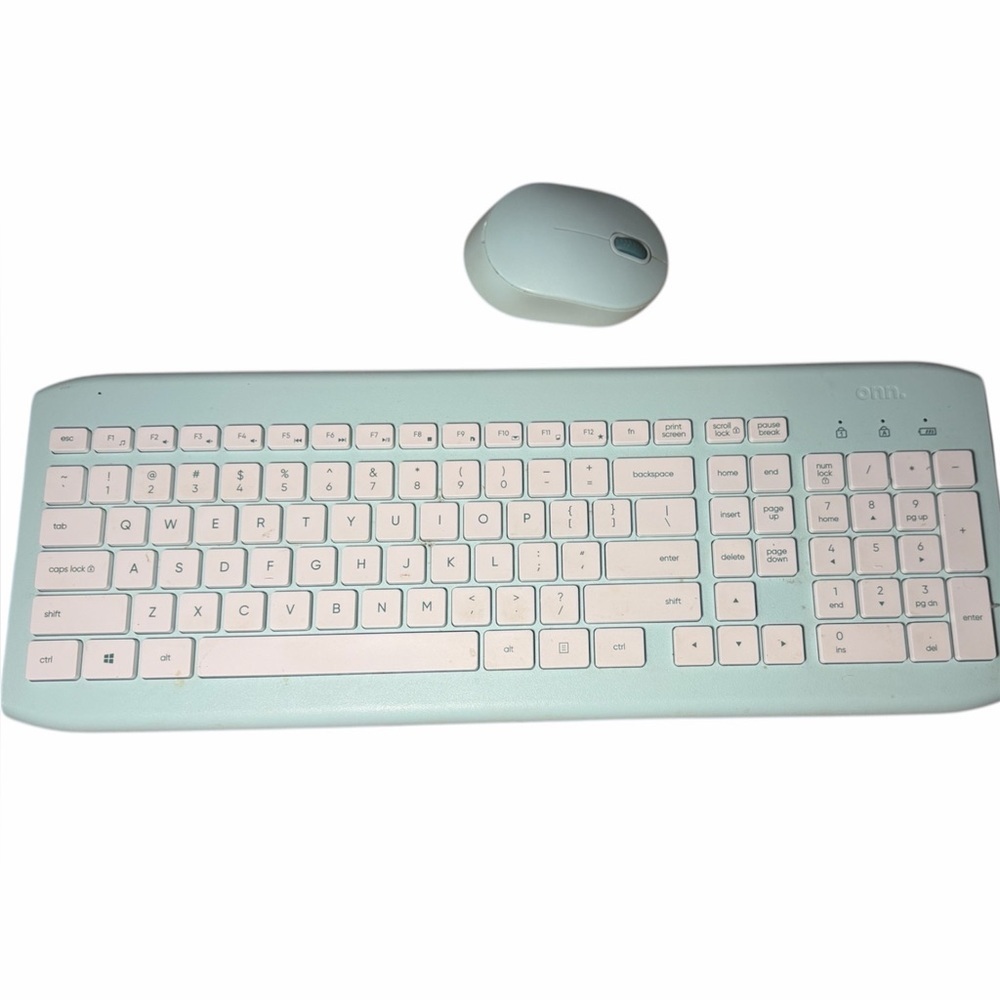 Onn wireless keyboard and mouse combo. Mint color. S/N 2252A09799